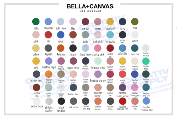 Bella Canvas 3001 Color Chart Graphics for T-Shirts