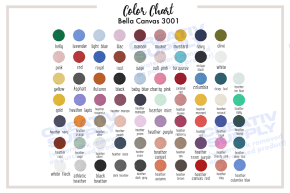 Bella Canvas 3001 Color Chart Shirts: Graphics for T-Shirts