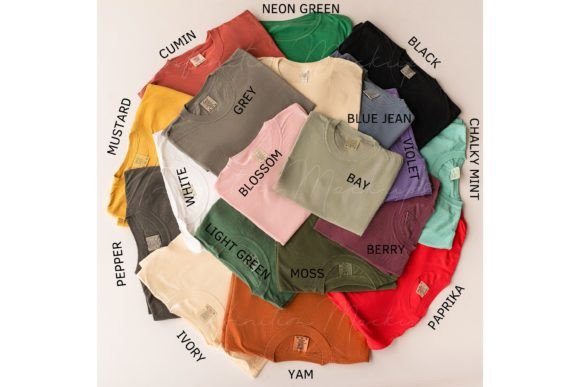 Color Chart Comfort Colors 1717 Graphics for T-Shirts