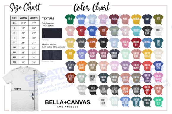 Color Chart for Bella Canvas Mockup Size: Graphics & T-Shirts