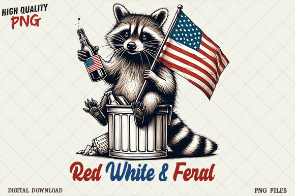 Feral Raccoon 4th July Graphics for T-Shirt Designs